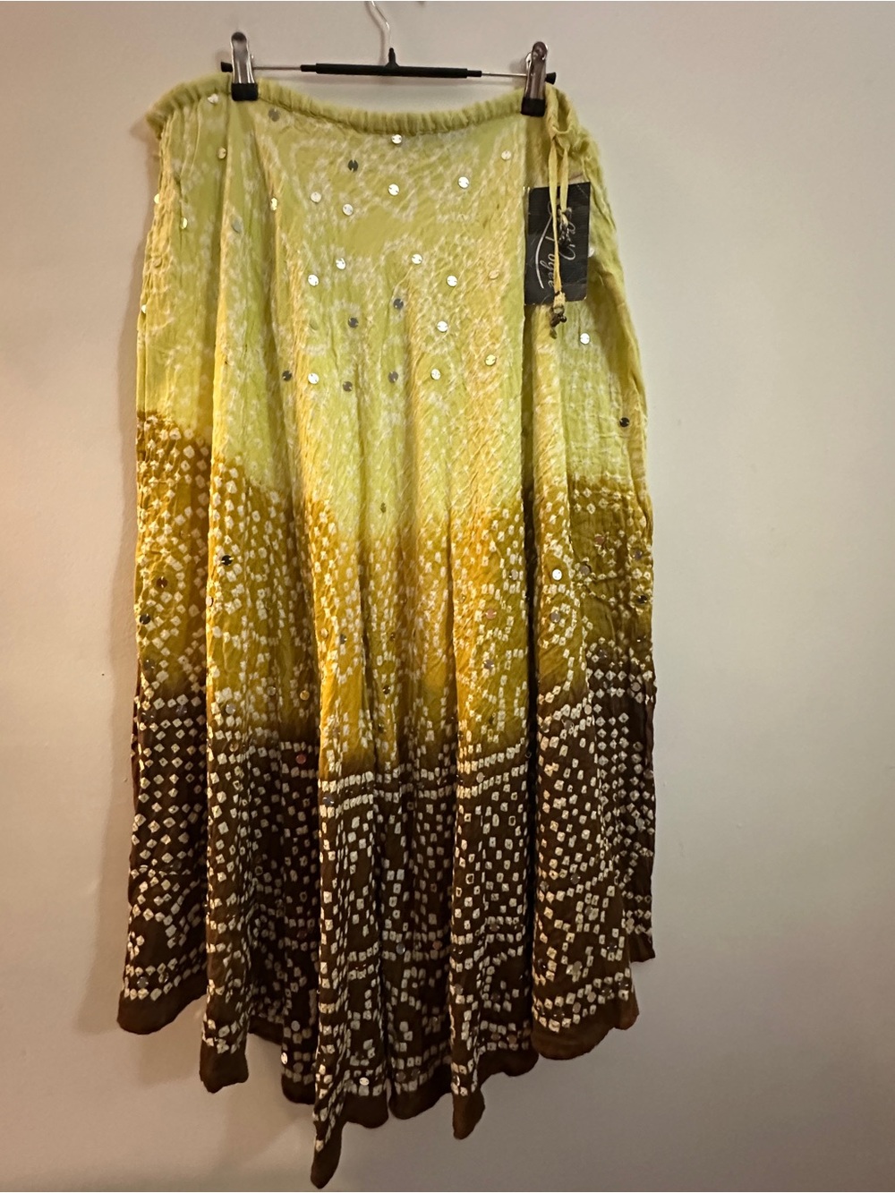 Boho Tie-Dye Maxi Skirt with Mirror Embellishments - Yellow Gradient